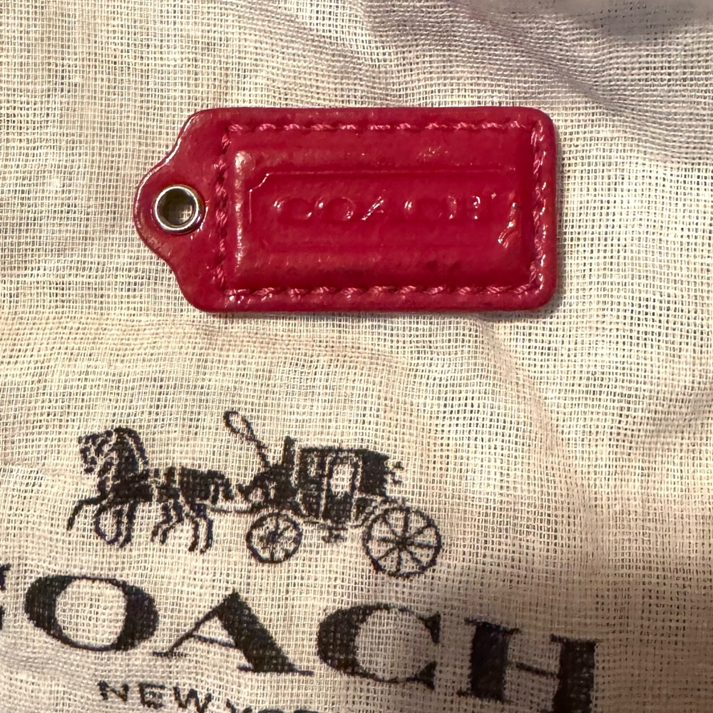 Coach Pink Patent and Silver Smooth Leather Hang Tag/Charm- GUC